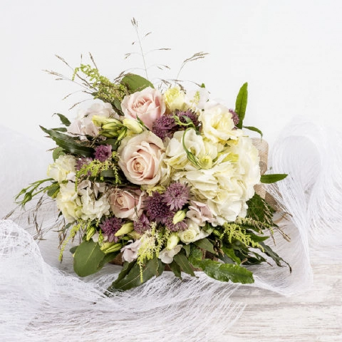 Pink Bouquet White Hydrangeas